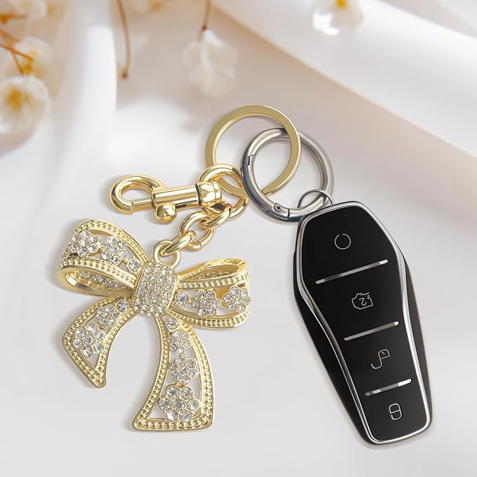 Sparkly Bow Bag Charm Rhinestone Bow Purse Charms Bows Keychain Women Bag Charm for Handbag
