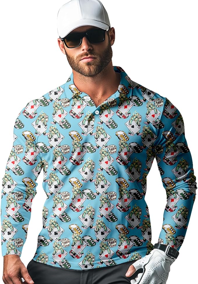 Men's Long Sleeve Golf Shirt Quick Dry 3 Button Work Fishing Outdoor Casual Collar Shirt