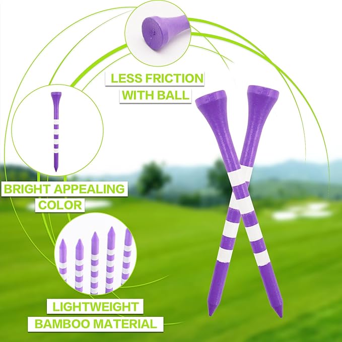 FINGER TEN Golf Tees Wood 3 1/4 2 3/4 Inch Value 50/120 Count, Durable Tees with Bright Colored Stripes for Consistent Height, 70mm 83mm Long Tees Ideal for Golfers