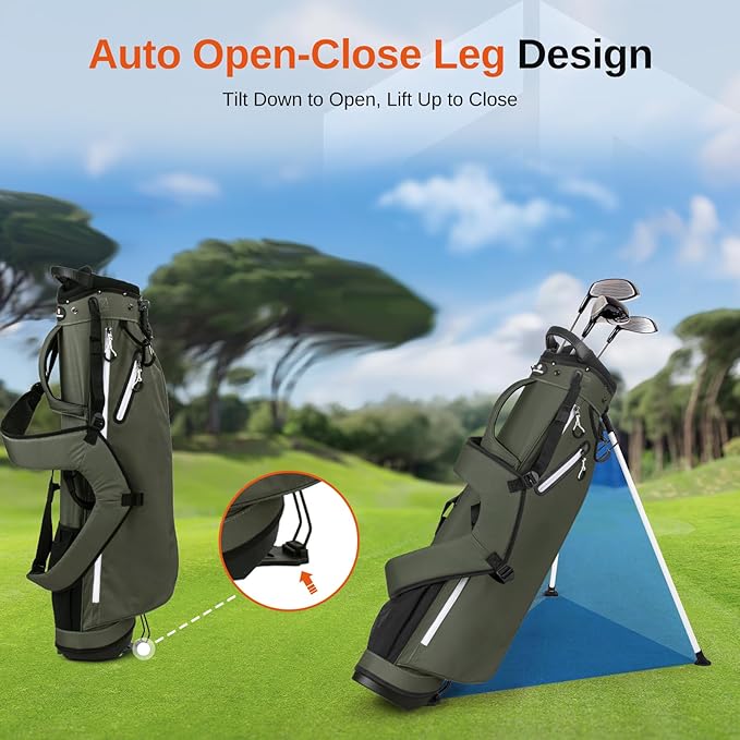 Lightweight Golf Stand Bag, 4-Way Full-Length Dividers, Holds Up to 10 Clubs, 3.7 lbs Golf Bag with Dual Straps & Stand for Driving Range, Par 3, and Standard Courses