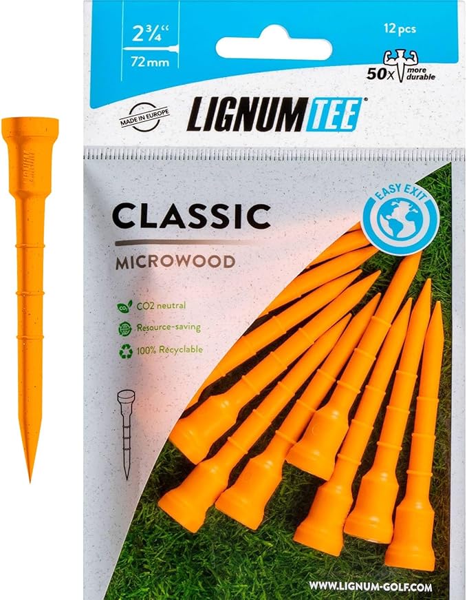 LIGNUM Tee - Classic Golf Tees - Sports Golf Tees - Anti Spin Head, Bio-Based Micro Wood, 50x Durable
