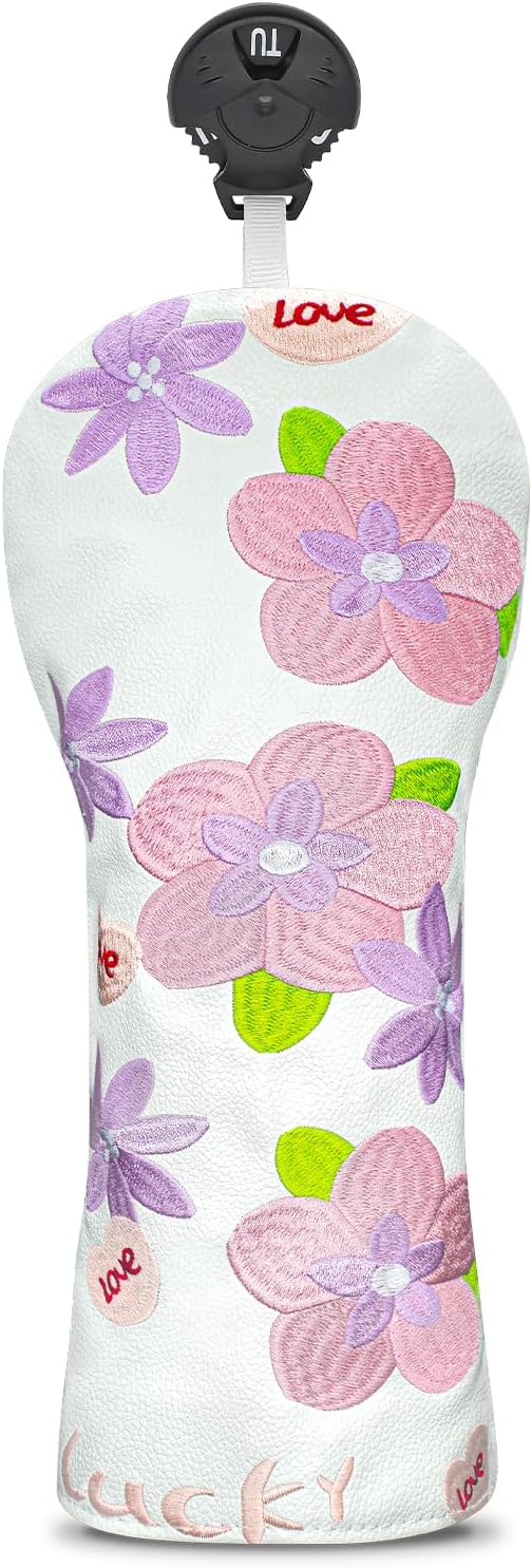 Golf Head Cover Golf Club Peach Blossom Design Golf Covers PU Headcovers Set Fits Driver Fairway Wood Hybrid Utility Woods Iron Wedge Headcover.