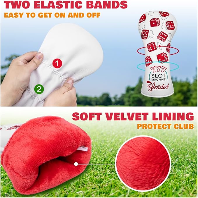 Golf Club Covers Lucky 777 Blade Putter Headcover Golf Driver Covers Fairway Wood Headcover Hybrid Head Cover Blade Putter Cover Leather 3 Wood Headcovers Golf Headcovers for All Brand