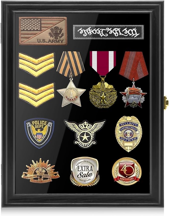 PiaoHao 15.4"X 11.2" Pin Display Case Medal Shadow Box with 98% UV Protection for Military Medals, Beach Tags, Jewelry Pins, Pin Gift, Insignia Ribbons, Pin Enthusiast Collectibles Black Finish