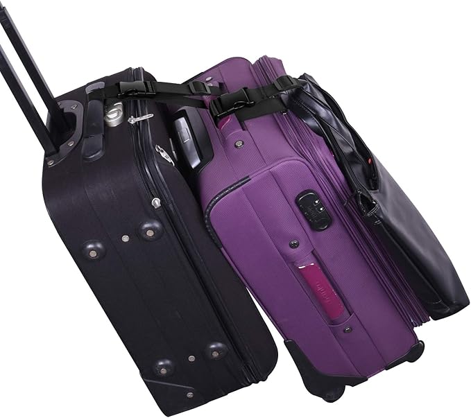 Wisdompro 2 Pcs Add a Bag Luggage Strap, Heavy Duty Adjustable Suitcase Belt Travel Attachment Travel Accessories for Connecting Your Luggage Together - Black, 31 Inch