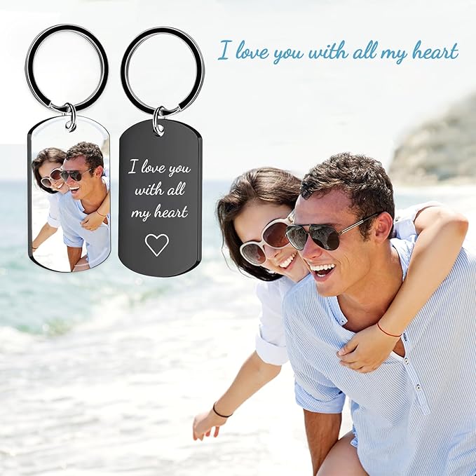 Personalized Custom Keychain with Picture - Double Sided Engraving Photo Text Customized Key Chains for Men Boyfriend