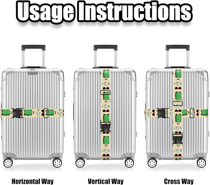 Nuxovilar Luggage Straps of 2 Set Sunglasses Airplane Suitcase Pattern, 1.96x90.5 inches - Luggage Straps for Suitcases, Perfect for Travel, Business Trips, Vacation