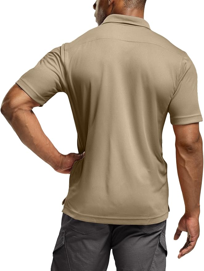 CQR Men's Polo Shirts, Tactical Short Sleeve Golf Performance Shirts, Lightweight Dry Fit UPF 50+ Pique