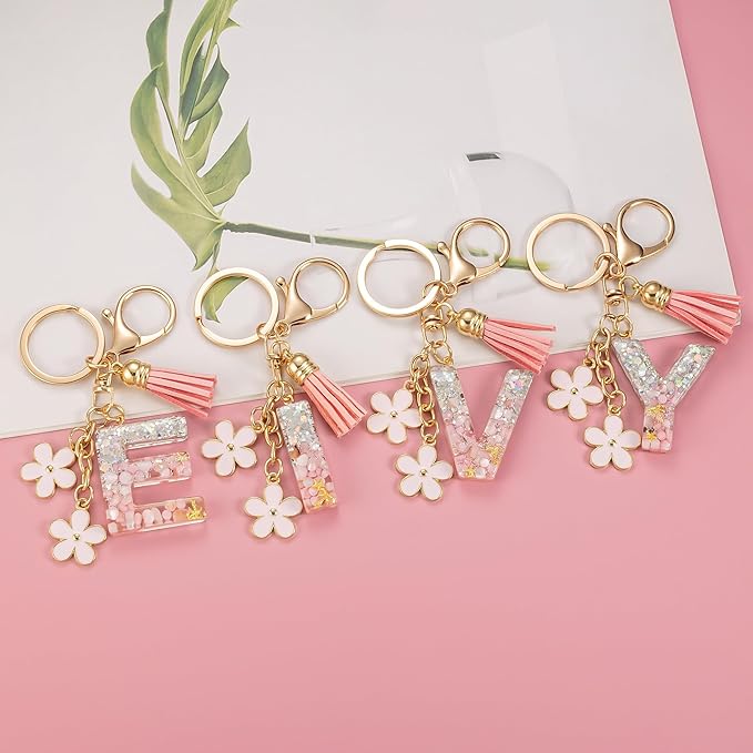 SELOVO Girls Pink Flower Chain Cute Keychain Initial Keychain Key Chain for Women