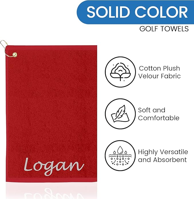 Personalized Passion Golf Towel with Embroidered Name - 16"x26" Customized Golf Towels with Clip - Soft and Highly Absorbent Plush Velour - Easily Wipes Away Sweat & Dirt - Gift for Golfers - Burgundy