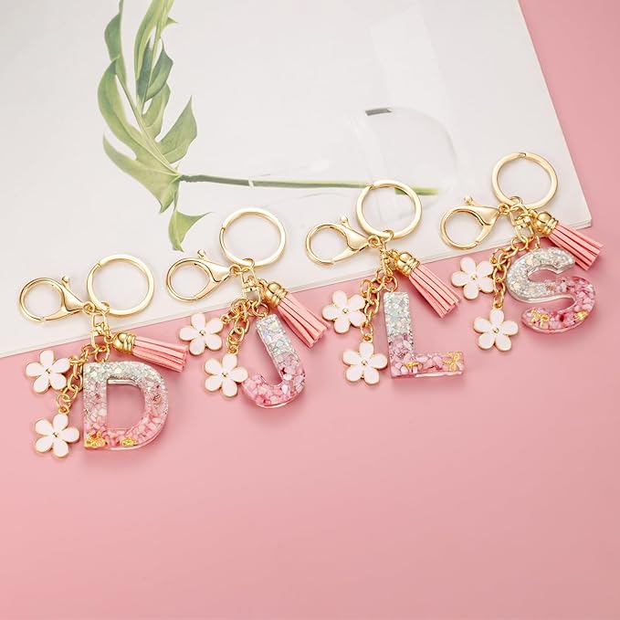SELOVO Girls Pink Flower Chain Cute Keychain Initial Keychain Key Chain for Women