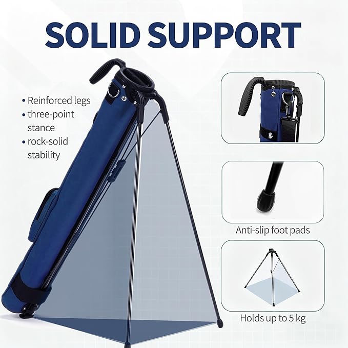 Lightweight Golf Stand Bag, Portable Golf Carry Bag with Stand, 2-Way Divider Practice Bag with Padded Strap, Compact Pencil Golf Bag for Driving Range, Par 3 & Short Rounds