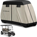 NEVERLAND Golf Cart Cover 4 Passenger - Outdoor Waterprood Golf Cart Covers, 420D Club Car Golf Cart Covers With Air Vent&Zipper Compatible with EZGO Yamaha Club Car 4 Seat (Up to 112 Inch)Black+Brown