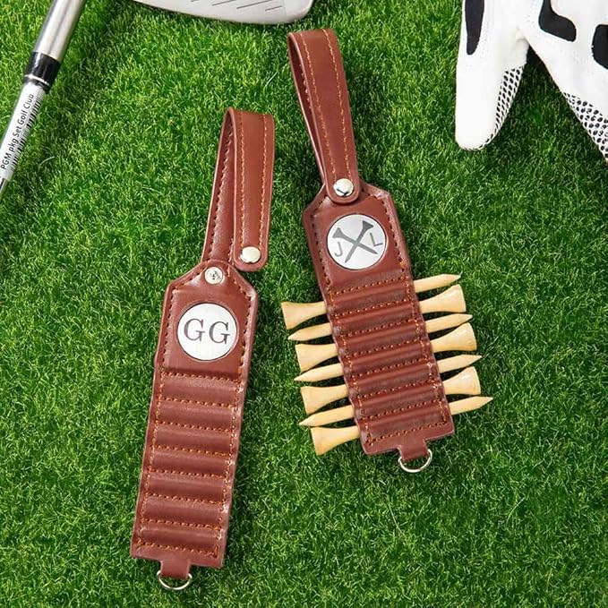 Personalized Golf Tee Holder, Leather Custom Monogram Name Golf Bag Accessory, 3 Colors Gifts for Men Women Dad Mother