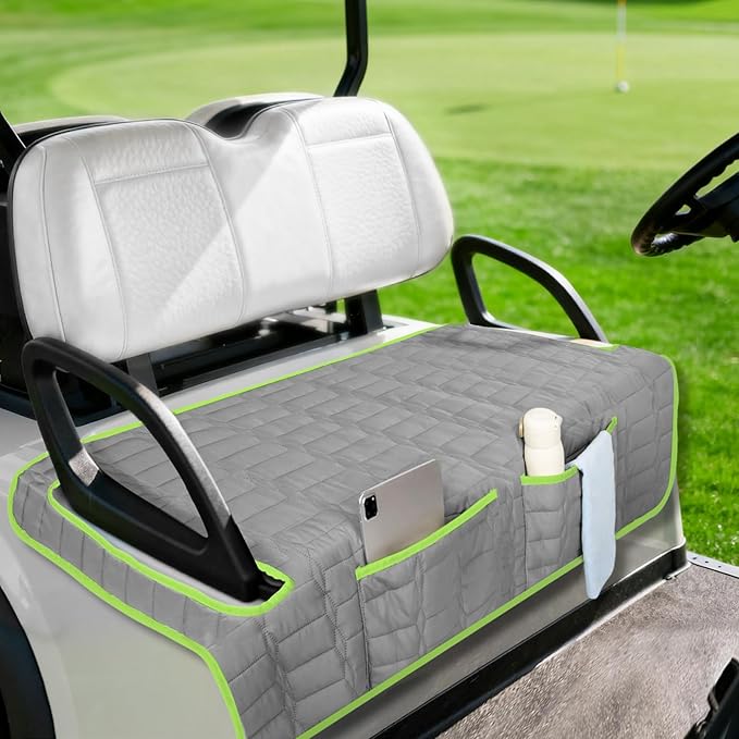 Golf Cart Seat Cover, Universal Bench Seat Cover with Storage Pockets, Non-Slip Seat Protector for Golf Cart, Fits EZGO Club Car Yamaha, Easy Install