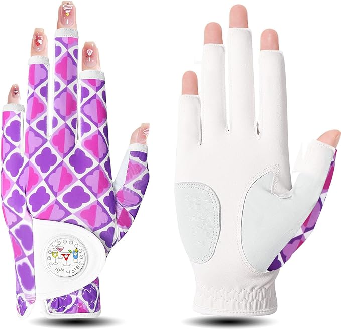 FINGER TEN Stylish Golf Gloves Women with Ball Marker 1 Pack for Left or Right Hand, Breathable Glove with Fashion Patterns for Ladies Right Left Handed Golfer