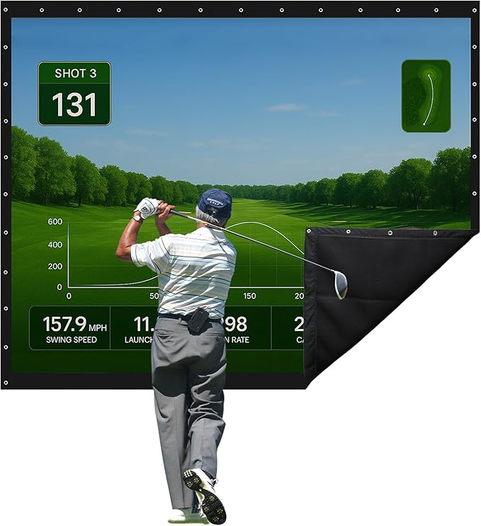 Golf Impact Screen Double Layer – Low Noise on Impact, Durable Grommets, Reinforced Black Border – High-Strength Polyester, Indoor/Outdoor Golf Simulator Screen