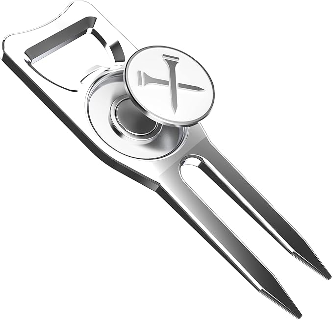 Blue Tees Golf 6-in-1 Premium Divot Tool & Ball Marker - Bottle Opener - Club Tee - Groove Cleaner - Putting Alignment - Designed to Be the Ultimate Tool for the Green – Silver