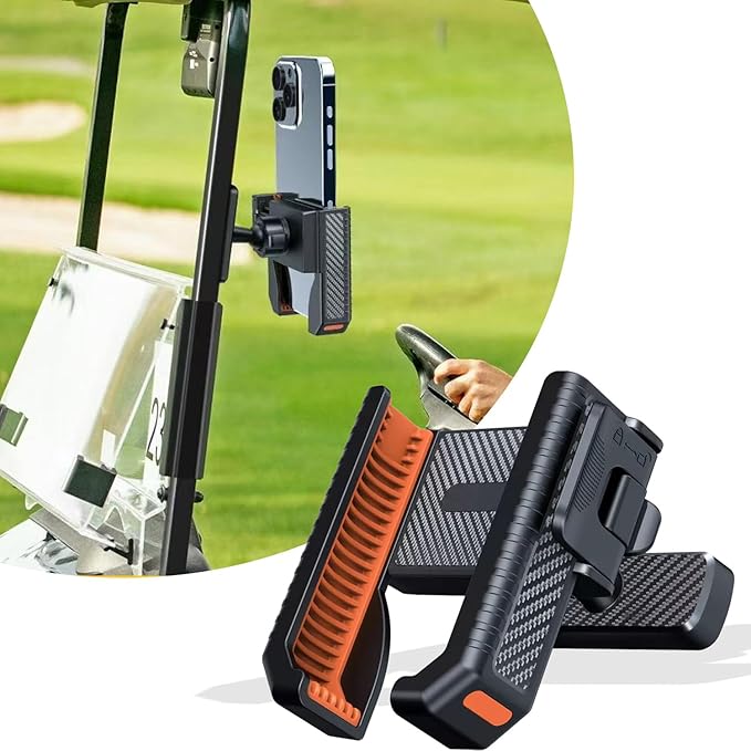 Golf Cart Phone Holder, Universal Phone Mount for Golf Carts, Quick 1s Lock & Release, Fits iPhone Samsung Android, Clamp-On Holder for Yamaha Club Car EZGO, Durable Golf Cart Accessories