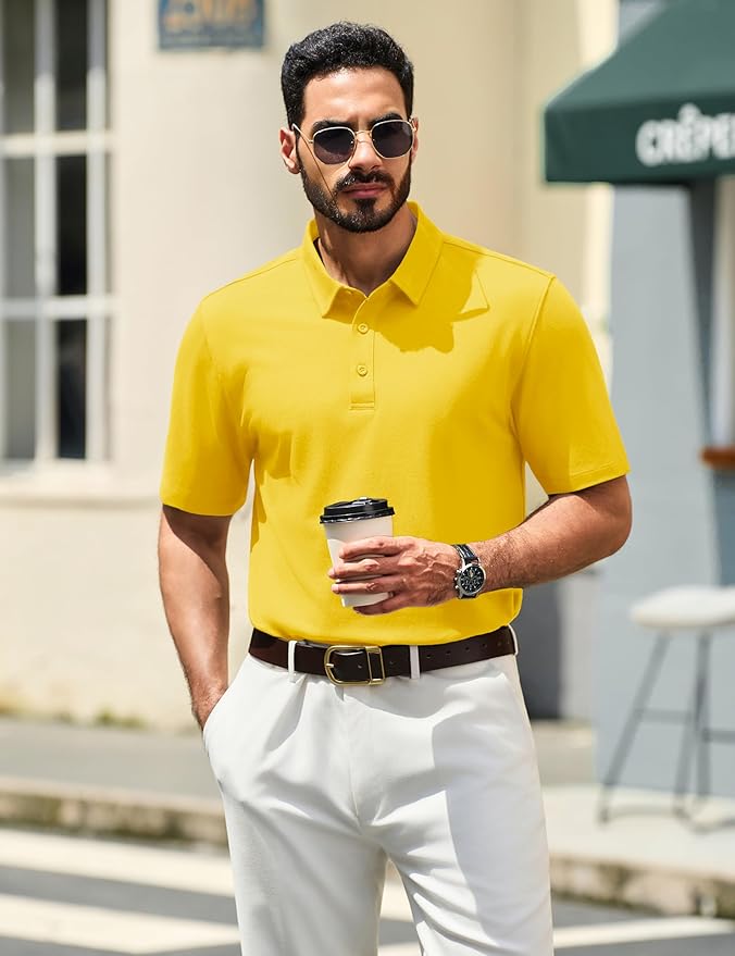 TACVASEN Mens Polo Shirts Short Sleeve Pique 3 Buttons Golf Polo Cooling Performance Moisture Wicking Shirt