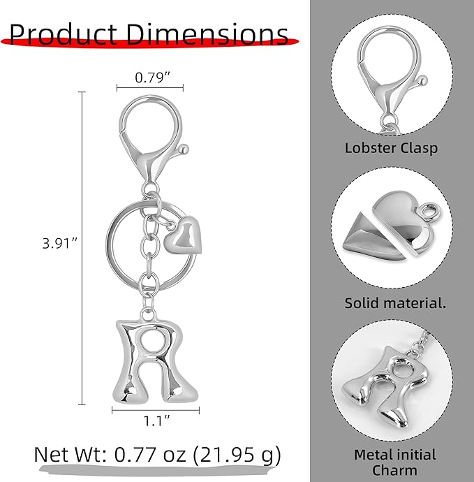 Gold Bubble Heart, Cherry, Bow & More Designs Letter Initial Keychain Bag Charms – Cute Purse Charms for Handbags