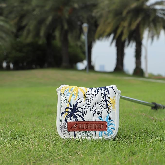 Golf Club Head Covers 3 Wood Headcover Hawaii Coconut Tree Style Elegant Embroidery Premium Leather Waterproof Driver Cover Fairway Wood Cover Hybrid Cover with Number Tags