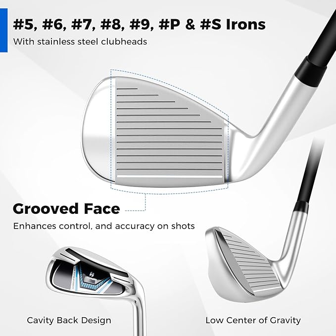 ULTIMATE 12 Pieces Men's Complete Golf Clubs Set w/Golf Stand Bag, 460cc #1 Driver, #3 Fairway, #5 Hybrid, #5#6#7#8#9#P#S Irons, Putter, Full Right-Handed Golf Set for Men