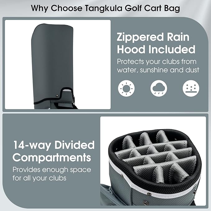 Tangkula Golf Cart Bag with 14 Way Top Dividers, Lightweight Golf Cart Bag with Shoulder Strap, 7 Zippered Pocket, Cooler Bag & Valuable Pocket, Portable Golf Club Bag with Rain Hood/Dust Cover