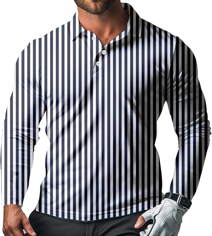 Men's Long Sleeve Golf Shirt Quick Dry 3 Button Work Fishing Outdoor Casual Collar Shirt