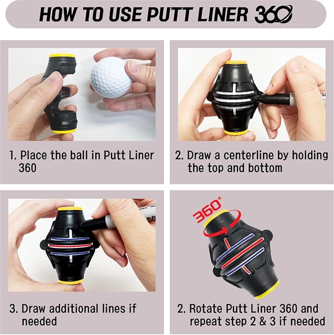 Putt Liner 360 Golf Ball Marker | 360 Degree Line Drawing Alignment Accessory Tool Identification Multicolor Triple Line Golf Gift Premium Quality