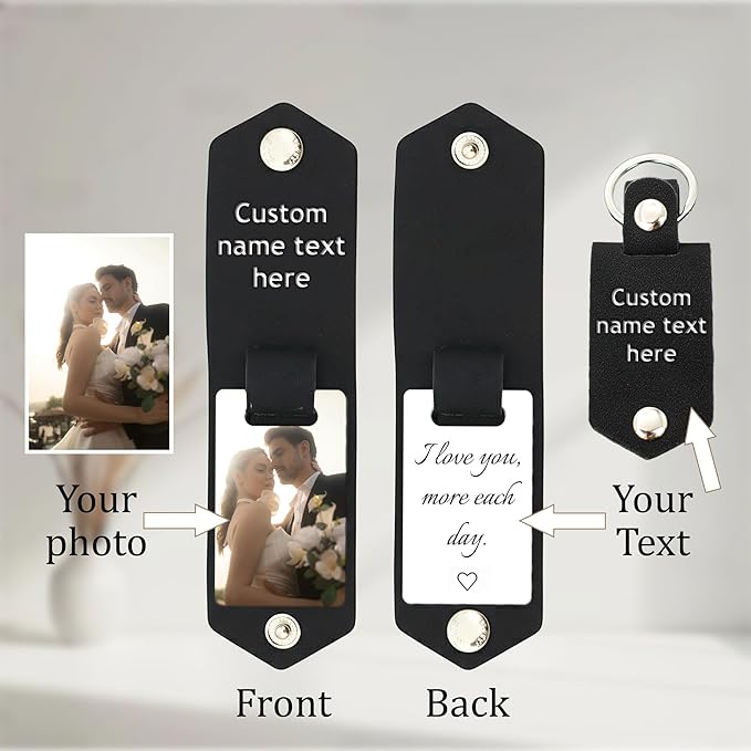 Custom Keychains with Picture Personalized Photo Logo Text Customized Key Chain for Boyfriend Dad Men Women Gifts