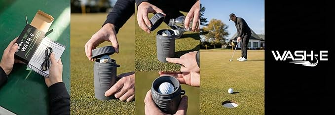 Wash-E Electric Golf Ball Cleaner – Motorized, USB-C Rechargeable, Sleek Compact Design, Portable On-Course Golf Ball Washer – Premium Golf Gift & Golf Bag Accessory
