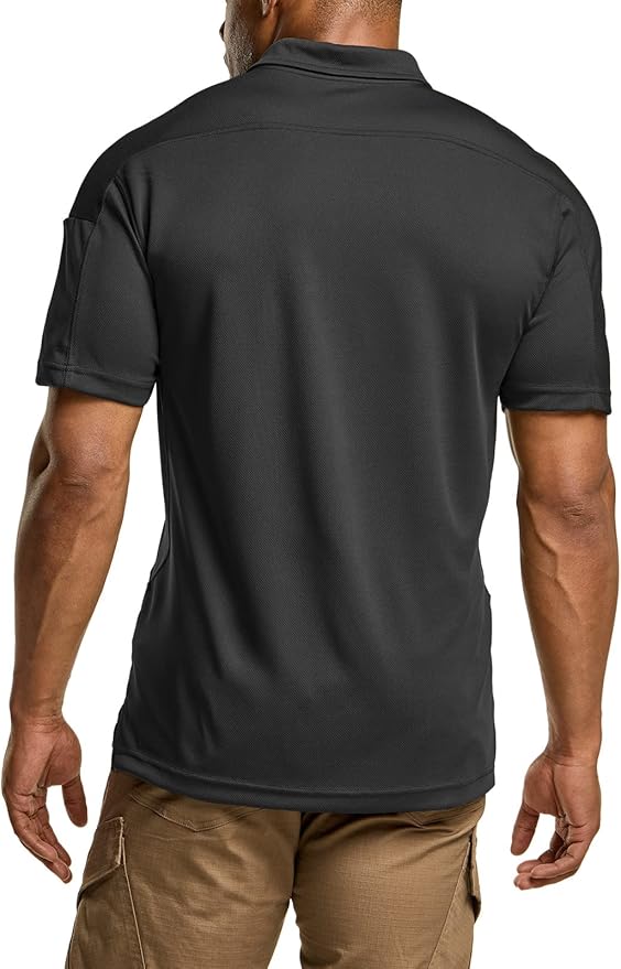 CQR Men's Polo Shirts, Tactical Short Sleeve Golf Performance Shirts, Lightweight Dry Fit UPF 50+ Pique