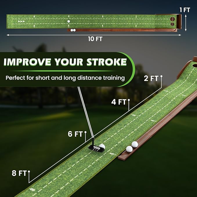 ULTIMATE Indoor/Outdoor Golf Putting Mat, Golf Putting Green w/Automatic Ball Return System, Putter Alignment Guides for Training & Practicing, Golf Practice Equipment for Home & Office