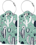 2 Pack Cute Cactus Green Suitcase Tags Identifiers Unique Leather Luggage Tags with Stainless Steel Loop Privacy Cover ID Label for Women Men Girls Boys Travel
