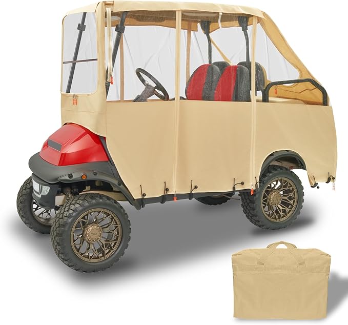 Tecoom Golf Cart Enclosure 2/4/6 Passenger, Golf Rain Cover 600D Waterproof Snowproof, Door Zippers, Clear Windows and Windproof Hooks, Universal Fit for EZGO, Yamaha, Club Car