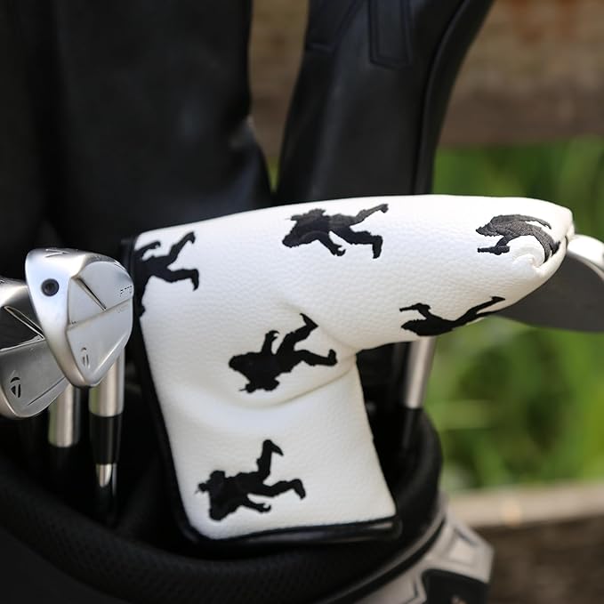 Golf Club Headcover, Premium Leather Embroidery Mallet Putter Cover Blade Head Covers, Stylish Golf Accessories, Great Golf Gifts for Men and Women Golfers