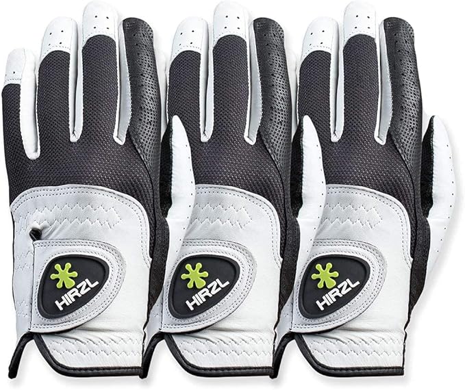 HIRZL Trust Control 2.0 Golf Gloves, All Weather Mens Golf Glove, White/Black, Kangaroo Leather Palm, Cabretta Leather Backhand, Trusted by Pro’s, Sweat Free, Ultimate Grip