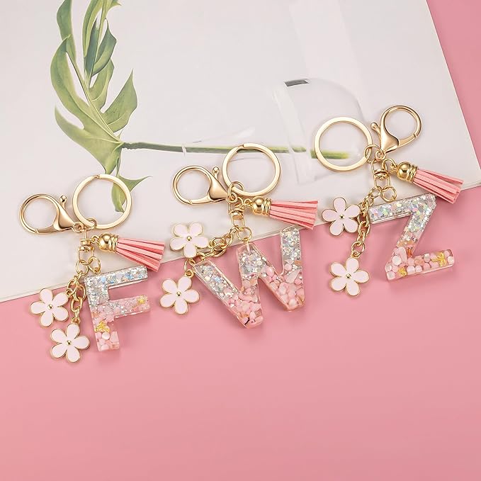 SELOVO Girls Pink Flower Chain Cute Keychain Initial Keychain Key Chain for Women