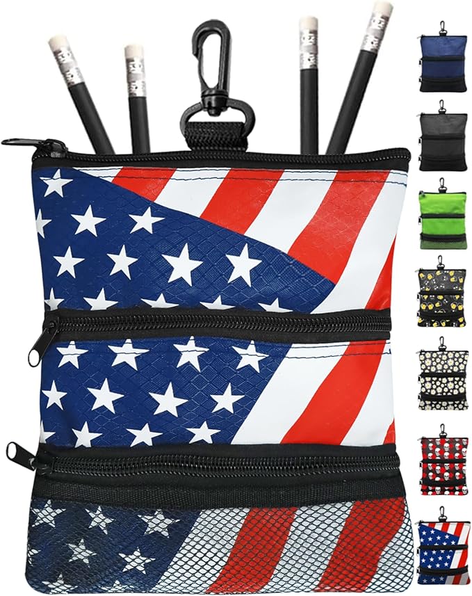 FINGER TEN Golf Pouch Bag for Valuables Tee Color with 4 Golf Pencil Pack, Zippered Pocket Gear Clip Hook to Bag