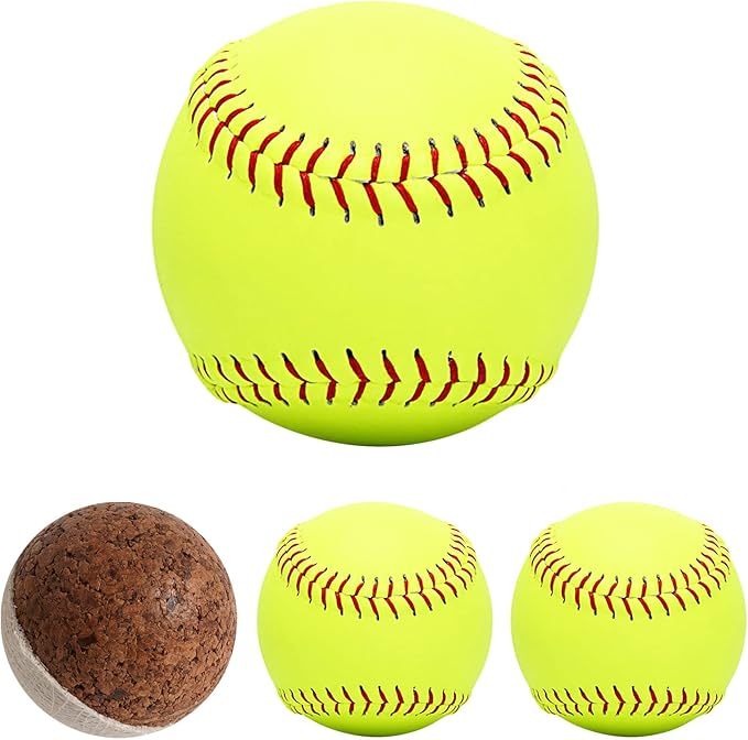 4Pack Softball 12 Inch Slow Pitch Official Size and Weight Autograph Softball Training Ball for Games, Soft Toss, Batting, Fielding, Hitting, Pitching
