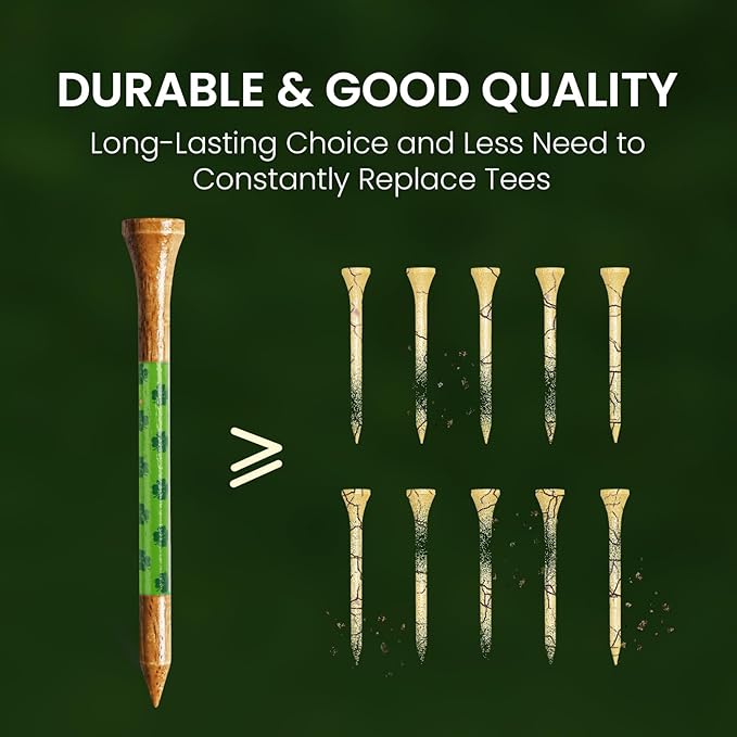 FINGER TEN Golf Tees Wood for Men Wooden Tee 1 1/2 2 3/4 3 1/4 Inch Western Birch Value 100 Pack, Reduce Friction Spin Tall Sturdy Base for Stability Long-Lasting Durability