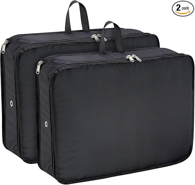 Extra Large Compression Packing Cubes for Travel Essentials, 2 Pack Expandable Travel Cubes for Packing Bags Suitcase Organizer, Black