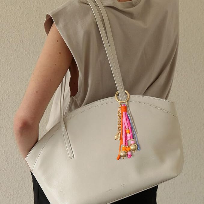 KissYan Christmas Initial Bag Charm for Women, Colorful Rope Purse Keychain With Puffy Letter, Handbag Charm for Backpack