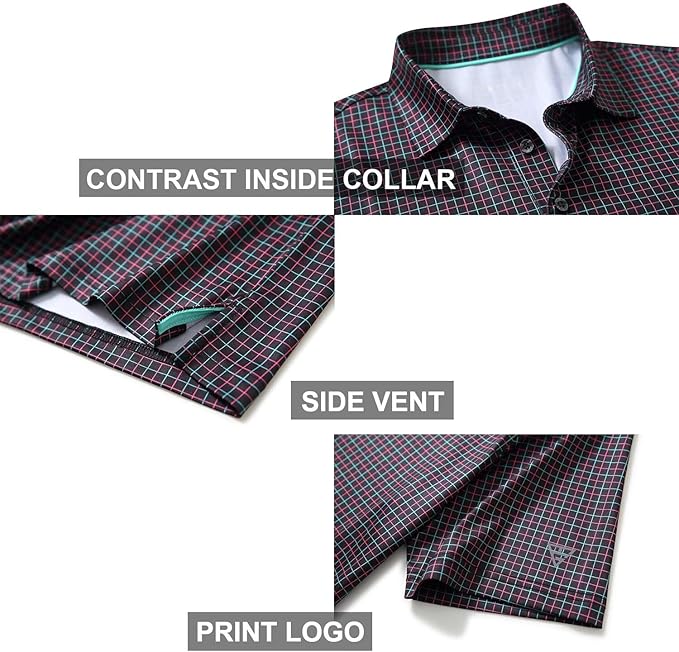 Golf Shirts for Men Dry Fit Short Sleeve Print Performance Moisture Wicking Polo Shirt