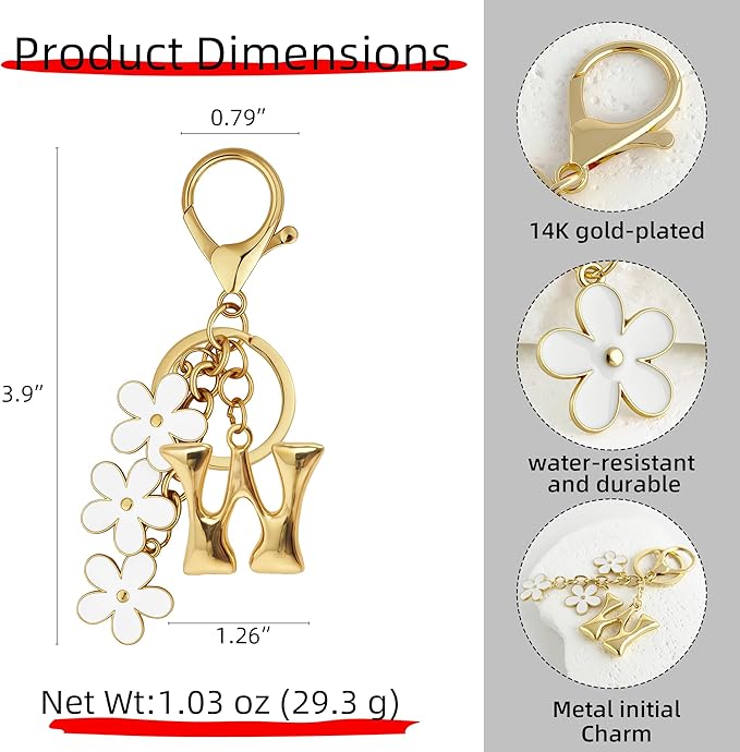 Gold Bubble Heart, Cherry, Bow & More Designs Letter Initial Keychain Bag Charms – Cute Purse Charms for Handbags