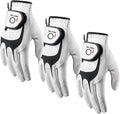 FINGER TEN Premium Cabretta Leather Golf Gloves Men 3 Pack for Right Left Handed Golfer, Comfortable Glove with All Weather Grip for Left Right Hand Size S M ML L XL