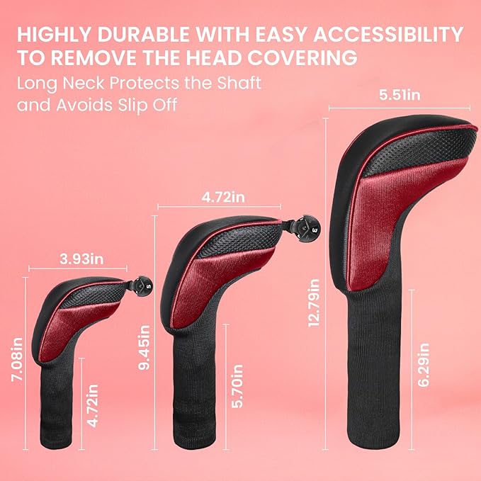 FINGER TEN Golf Club Head Covers for Woods Driver Fairway Hybrid Value 3/5 Pack, Long Headcover Interchangeable Accessories for Ultimate Club Protection