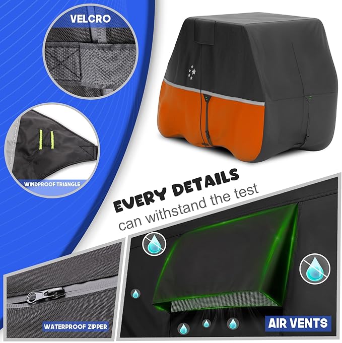 Waterproof Golf Cart Cover, Heavy Duty Marine Grade Fabric, Universal Fits for Most Brand 2/2+2/4+2 Passengers Yamaha, Honda, Club Car, EZGO Golf Cart