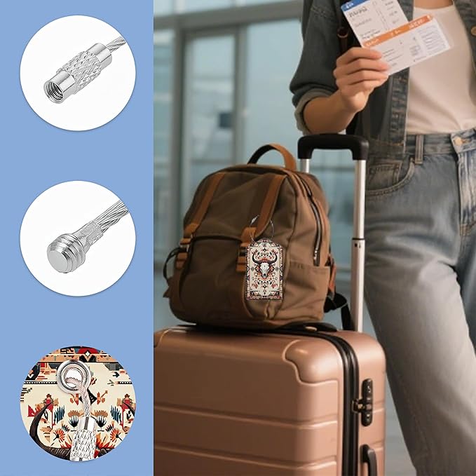 Western Bull Skull Luggage Tag, 3 Pack Luggage Tags for Suitcases, Cute Suitcase Tags Identifiers Bag Tags with Privacy Flap, Baggage Name Tag for Women Men Luggage Backpacks & Bags